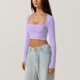 thumbnail image 5 of Blusa Mangas Largas Camisa recortada básica Jersey Camisa corta Mujer Ropa de calle con ajuste ajustado Kuymtek Púrpura T XL para Mujer, 5 of 6