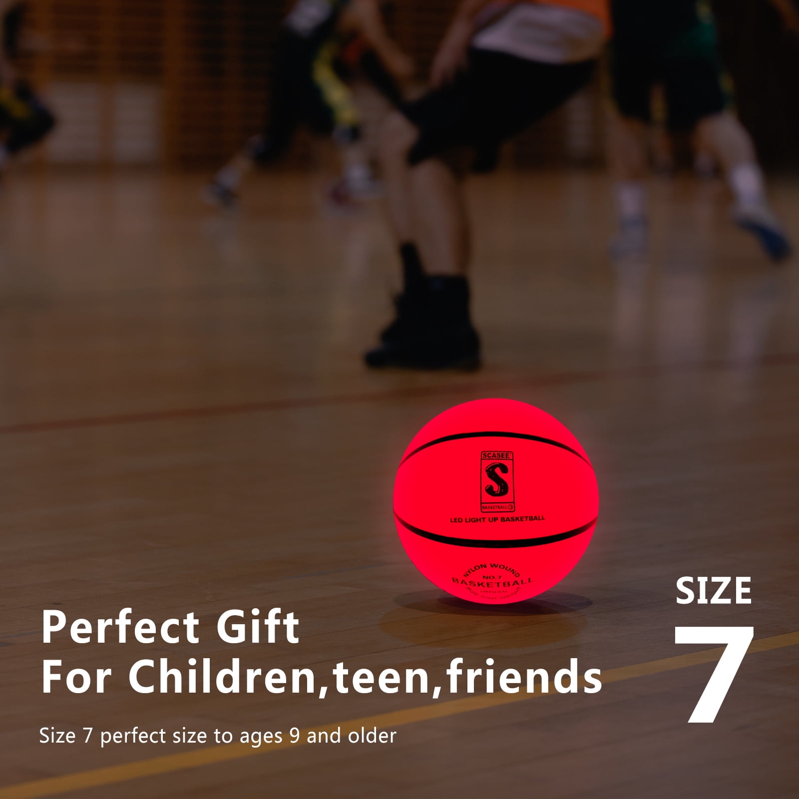 Light Up Basketball Night Light - Official Size 7 - Waterproof Glow Basketball with Two High Bright LEDs Perfect Glow in The Dark,Official Size& Weight with Pump for Man Teen Boy for Gift Toys