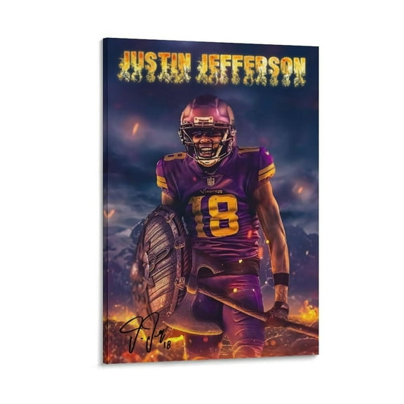 Justin Jefferson American Football Canvas Wall Art Posters For Room Aesthetic And Decor 16 Poster For Bedroom Bathroom Living Room Office Kitchen Decor