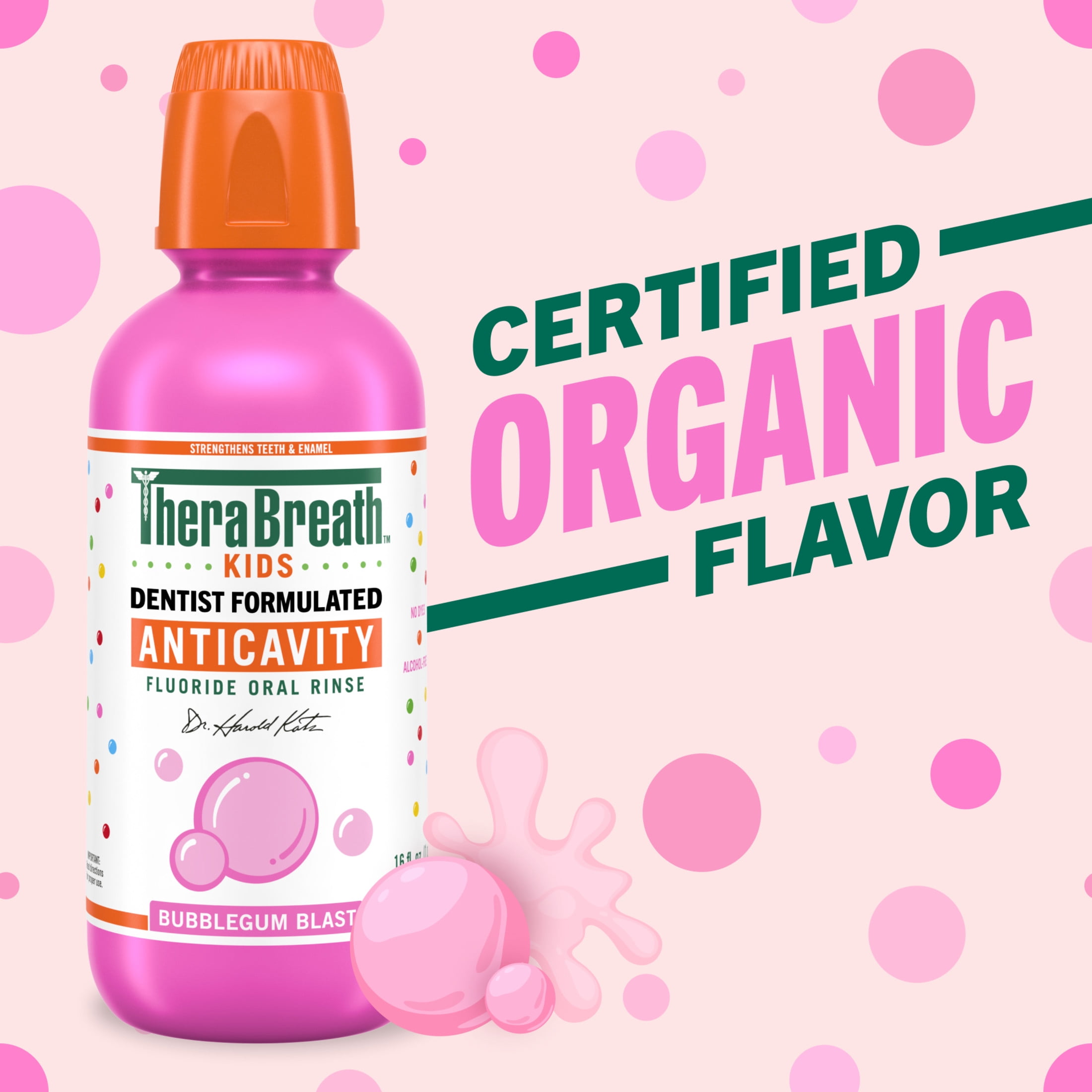 (2 pack) TheraBreath Kids Anticavity Fluoride Oral Rinse, Strengthens Teeth & Enamel, Alcohol Free & Dye Free, Certified Organic Bubblegum Blast Flavor, 10 fl oz