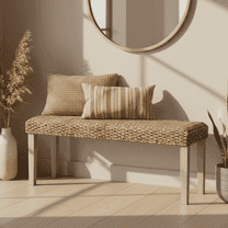 Amhold Indoor Wood Acacia Bench Natural Water Hyacinth Seat for Rustic Industrial Style Entryway