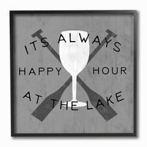 Stupell Industries Always Happy Hour At Lake Grey Boat Oars Framed Wall Art Design by Daphne Polselli, 12" x 12", Black Framed