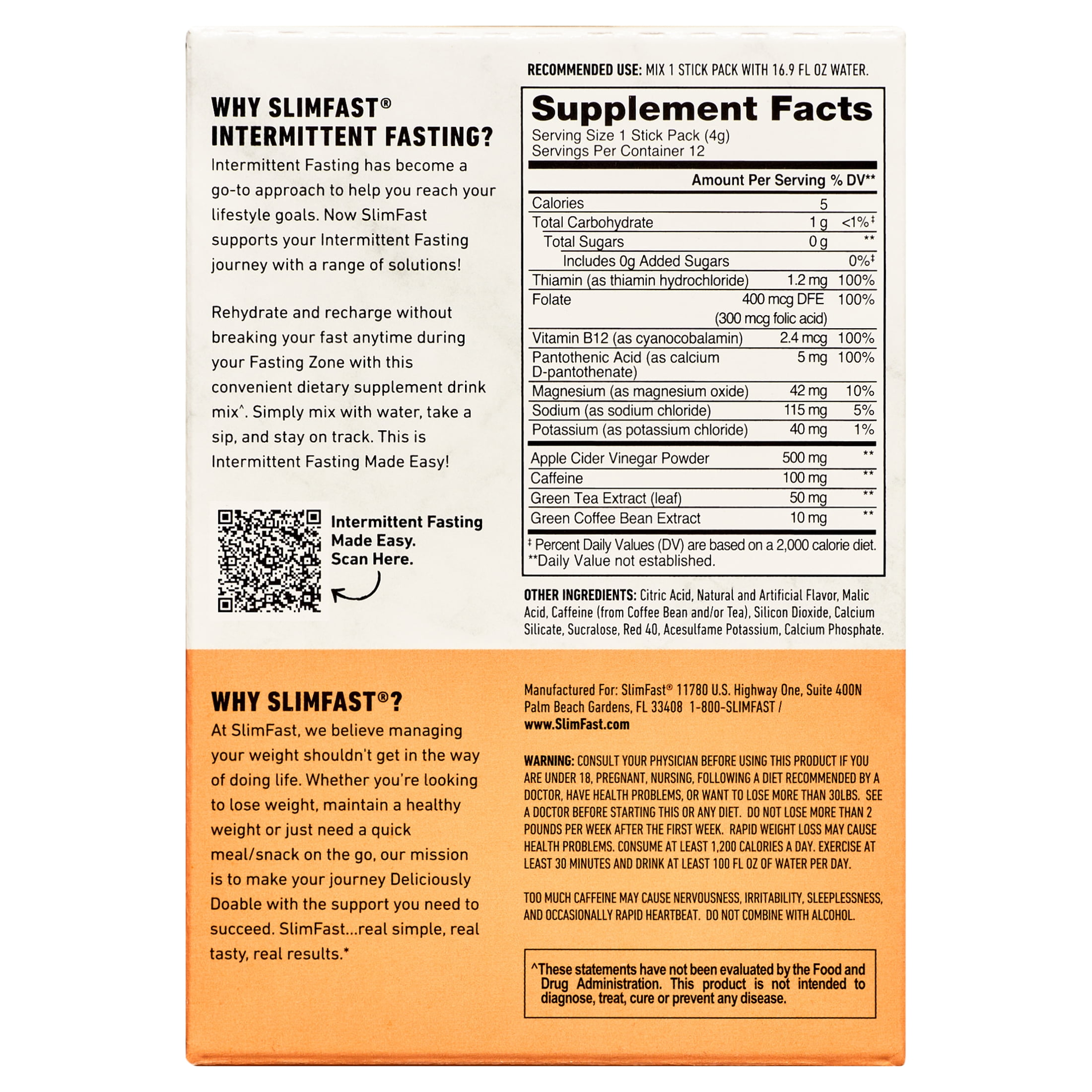 SlimFast, Intermittent Fasting Energizing Hydration Drink Mix, Fruit Punch, 12 Servings