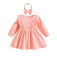 thumbnail image 1 of Nituyy Toddler Girls 2 Piece Outfits Solid Color Ruffle Long Sleeves A-Line Dress and Headband for Party Cute Clothes, 1 of 7