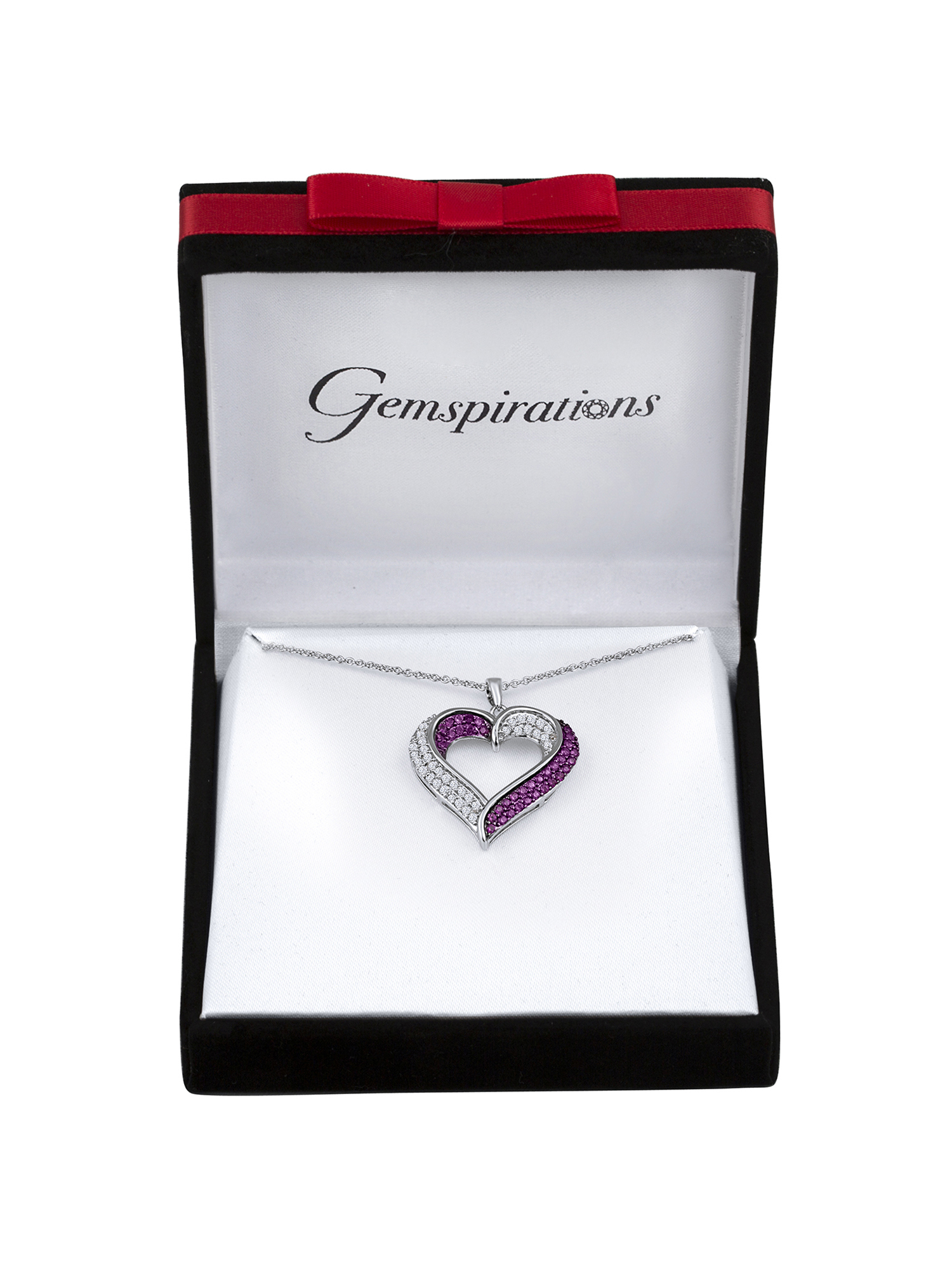 Believe By Brilliance Sterling Silver Plated Simulated Ruby with CZ Accents Heart Pendant, 18