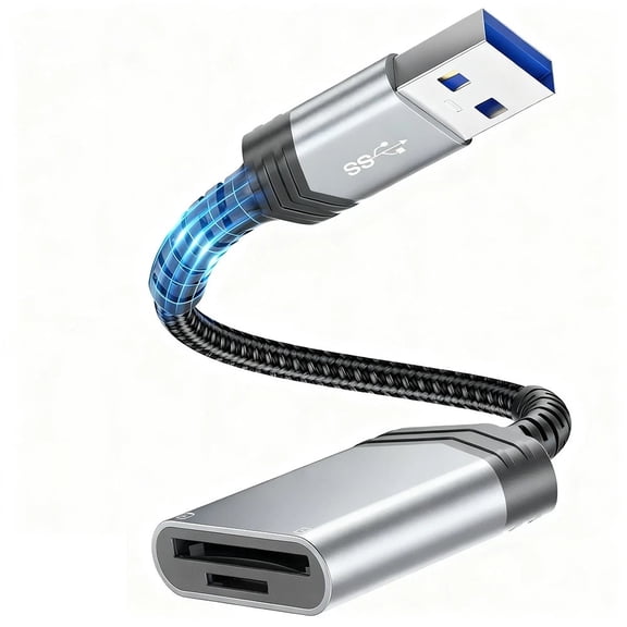 2-in-1 USB 3.0 SD TF Card Reader Adapter, with USB Port, Plug and Play, for SDXC, SDHC, SD, MMC, RS-MMC, Micro SDXC SD