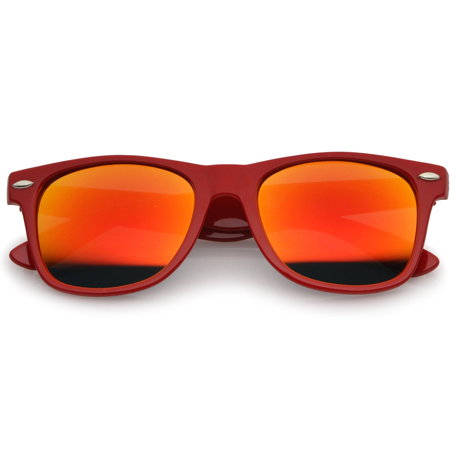 Retro Large Square Colored Mirror Lens Horn Rimmed Sunglasses 55mm Red Red Orange Mirror