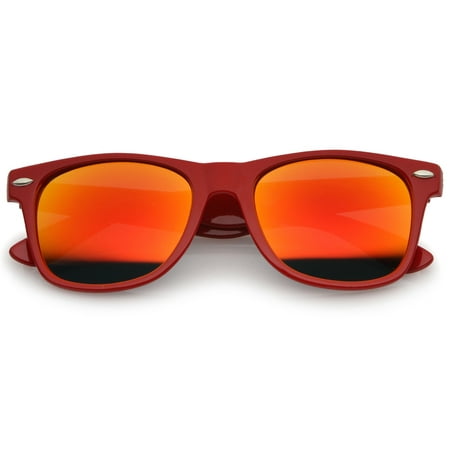 Retro Large Square Colored Mirror Lens Horn Rimmed Sunglasses 55mm (Red / Red-Orange Mirror)