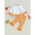 thumbnail image 5 of Kid Little Girls Thanksgiving Pants Clothes Set, 12M 18M 24M 2T 3T 4T 5T 6T Long Sleeve Pumpkin/Turkey Print T-shirt with Plaid, 5 of 9