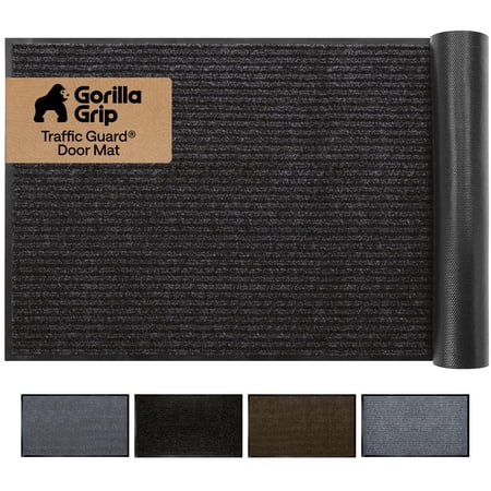 GORILLA GRIP Door Mat, Waterproof, Traffic Guard Commercial Office Doormat, 35x23, Black