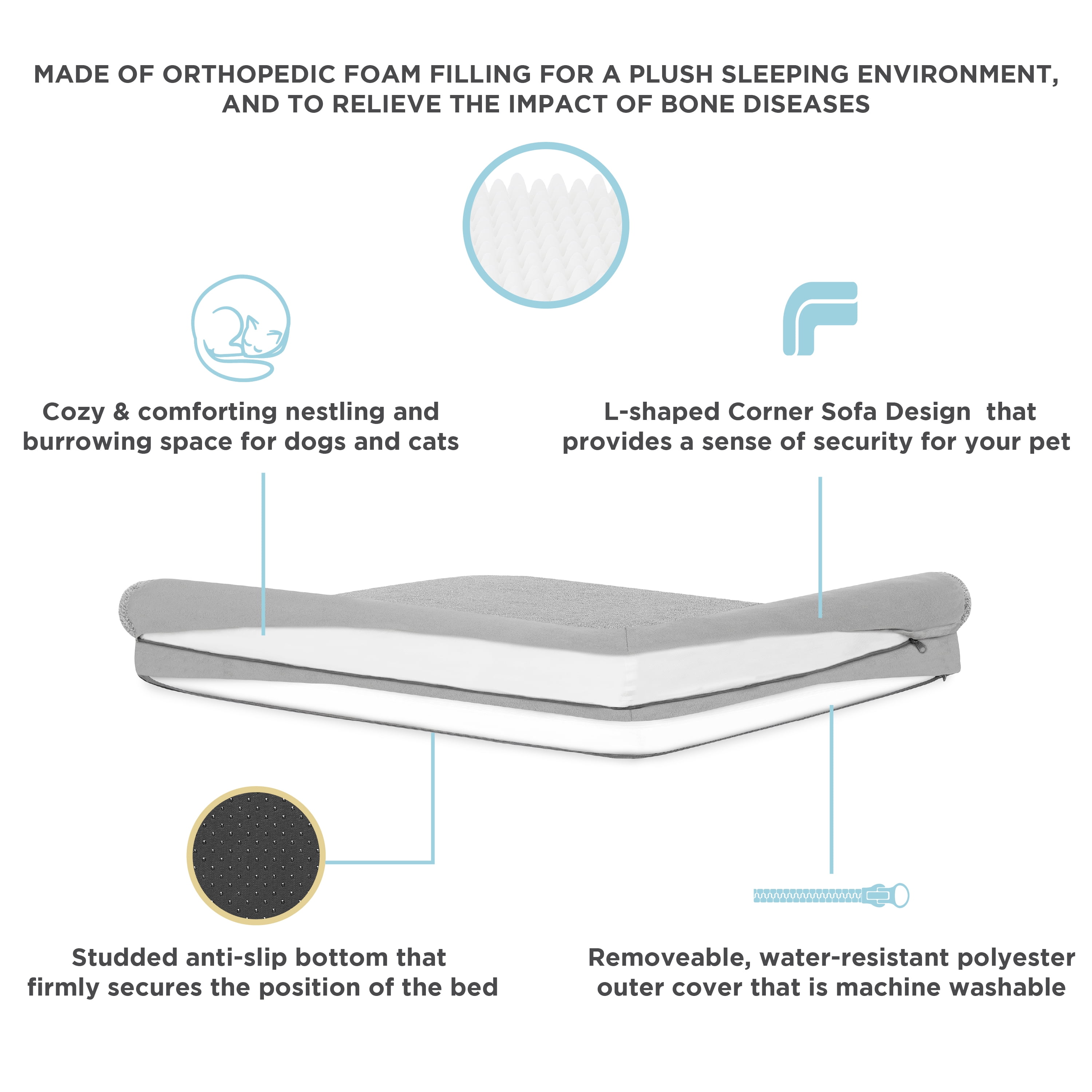 TailZzz Cozy Pet Mattress | Large to Extra Large L-shaped Dog Mattress | Anti-Slip Pet Mattress Bed
