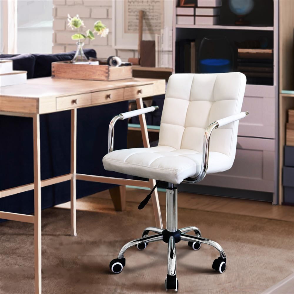 Alden Design Modern Adjustable Faux Leather Swivel Office Chair with Wheels, White