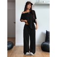 thumbnail image 4 of Women's 2 Piece Lounge Sets Off Shoulder Oversized Short Sleeve Tops Casual Wide Leg Pant Set, 4 of 8