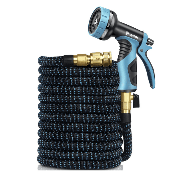Manguera De Jardín Bloosom Extensible 15m 10 Modos De Pulverización Negro con azul