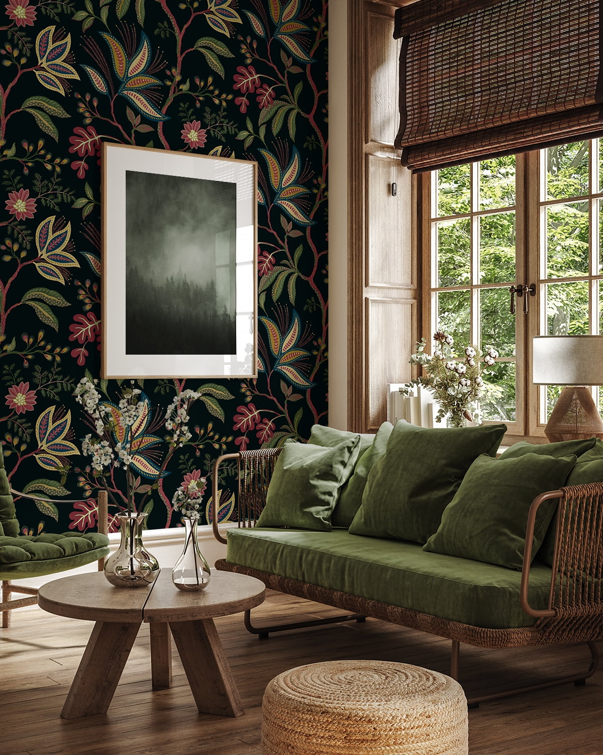 NextWall Ebony Forest Flourish Peel and Stick Wallpaper - 27 in. W x 18 ft. L Roll