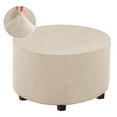 thumbnail image 2 of Stretch Ottoman Slipcover – Round Furniture Protector Fits 20" - 23" Dia, for Footrests, Storage Ottomans & Folding Stools – Elastic Fabric Cover (Natural, Medium), 2 of 8