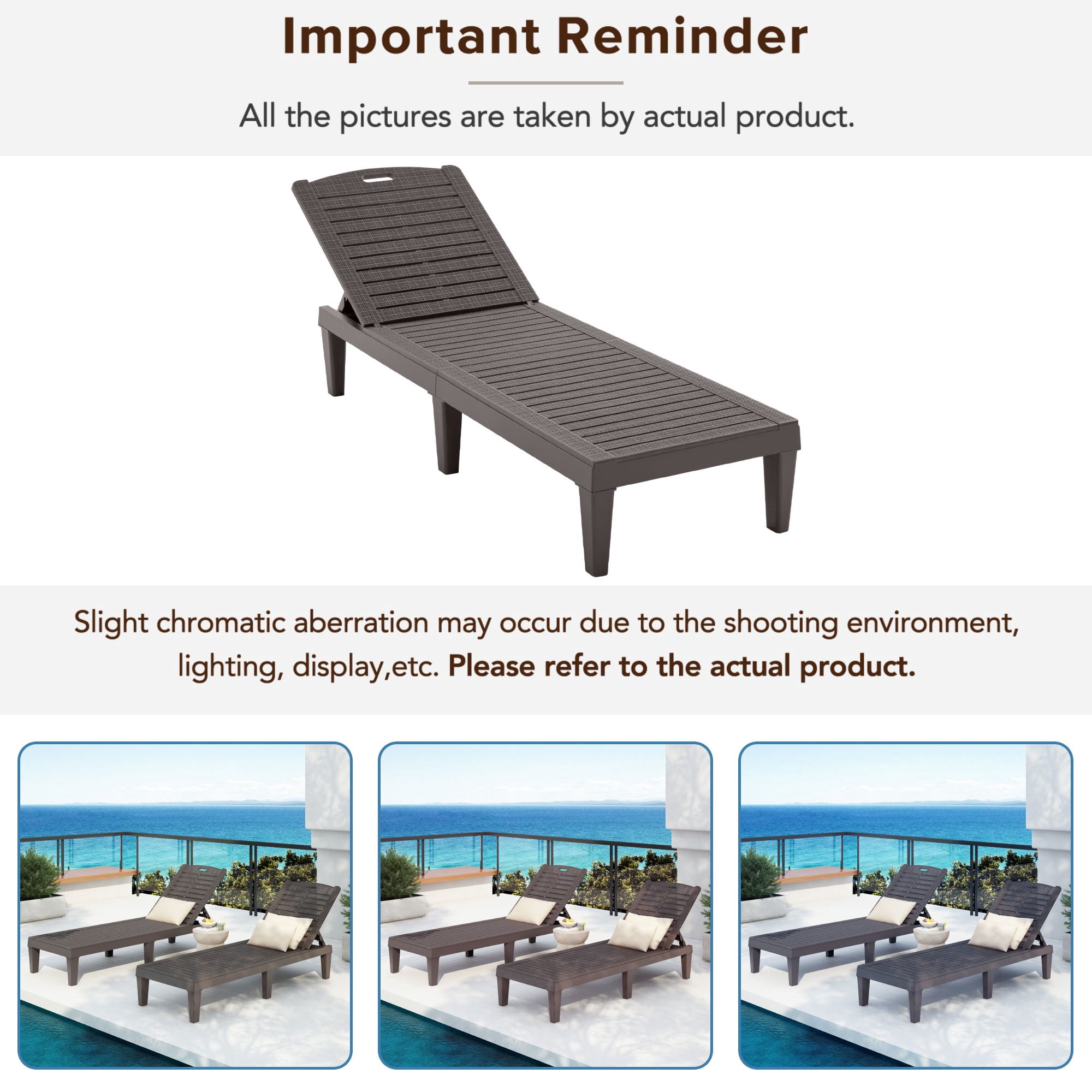 SEGMART Outdoor Lounge Chairs Set of 2, Adjustable Patio Chaise Lounges, Lounger Recliner for Poolside, Backyard, Porch, Quick Assembly, Easy Carrying, Waterproof, 440lb Capacity - Dark Brown