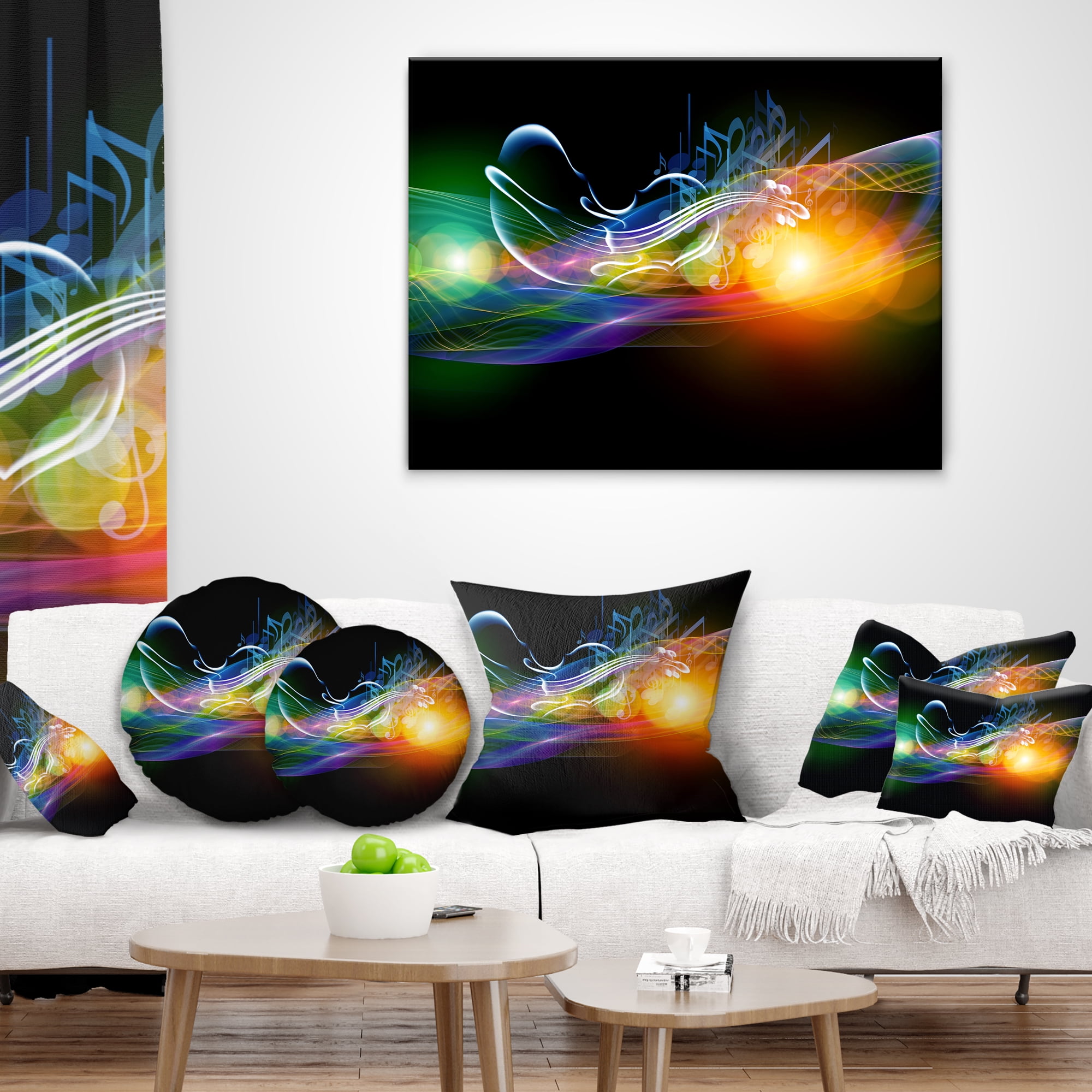Designart Waves of Music Fractal Design - Abstract Throw Pillow - 12x20