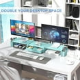 thumbnail image 4 of Dual Monitor Stand Riser, Desk Organizer With Drawer and 2 Pen Holders, Monitor Stand for Desk, Office Decor Essentials (Blue), 4 of 14