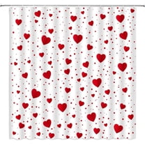 Heart Shower Curtain Valentine''s Day Red Heart Polka Dot Romantic Sweet Couple Fabric Bathroom Decor Curtain with Hooks,Red