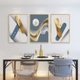 thumbnail image 3 of Full House 3 Panels Framed Canvas Wall ArtOil Paintings - Blue & Golden Geometric Art with White Pearl - Aesthetic Prints for Living Room Bedroom Office, 3 of 5