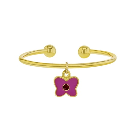 18k Gold Plated Bangles - 18k Yellow Gold Plated Pink Enamel Butterfly Charm Cuff Girl Bangle