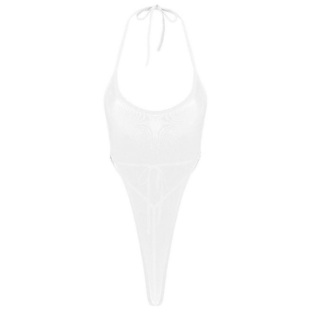 Aislor Justaucorps une Pièce pour Femmes en Maille Transparente Sans Manches Lingerie Teddy Blanc Taille Unique