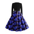 thumbnail image 6 of 2026 Valentine Dress for Women Retro Long Sleeve V-Neck Cocktail Dresses with Belt 3D Love Heart Print A-Line Dress Blue XL, 6 of 6
