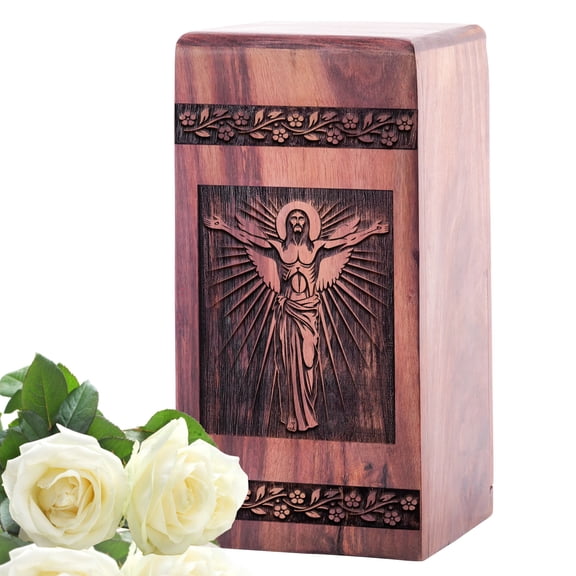 KARYLIZ Jesus Christ Urn For Human Ashes Wood Modern Ashes Urn - Adult Urns For Human Ashes Men - Funeral Urns For Adult Ashes Women - Companion Urn Large Urns