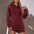 thumbnail image 1 of Vestidos de mujer Wancir Otoño Invierno 2024 Casual Manga Larga Cordón Plisado Sudadera con Capucha Suéter Túnica Mini Vestido, 1 of 7