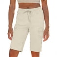 thumbnail image 2 of Cargo Shorts for Women Drawstring Elastic Waisted Mid Rise Half Pants with Pockets Womens Straight Leg Bermuda Short 4th of July, 2 of 5
