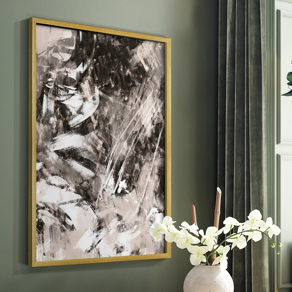 Blush Blackboard II Framed Print in Gold Solid Wood Framed Print No Nail Hanging
