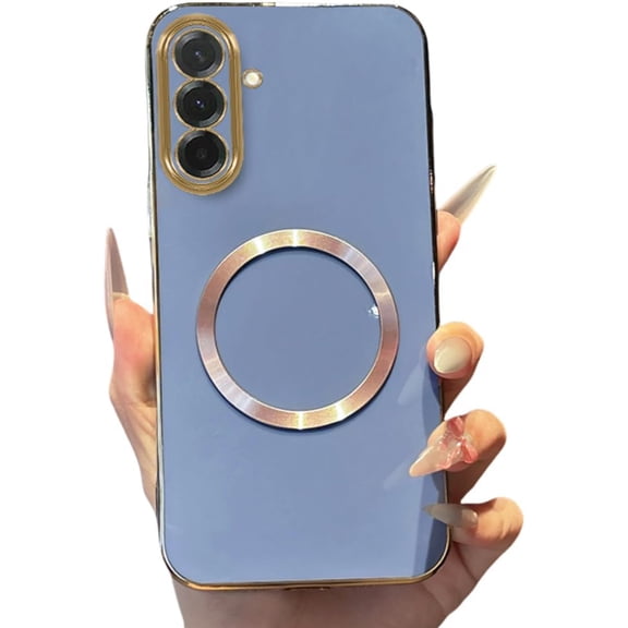 Luxury Plating for Magnetic Case for Samsung Galaxy A36 A56 A16 A06 A17 A07 A35 A55 S25 Edge S24 Fe S23 Silicone Protector Cover(for S25FE/Blue)