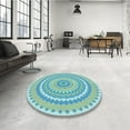 thumbnail image 4 of Ahgly Company Machine Washable Indoor Round Transitional Aquamarine Green Area Rugs, 5' Round, 4 of 7
