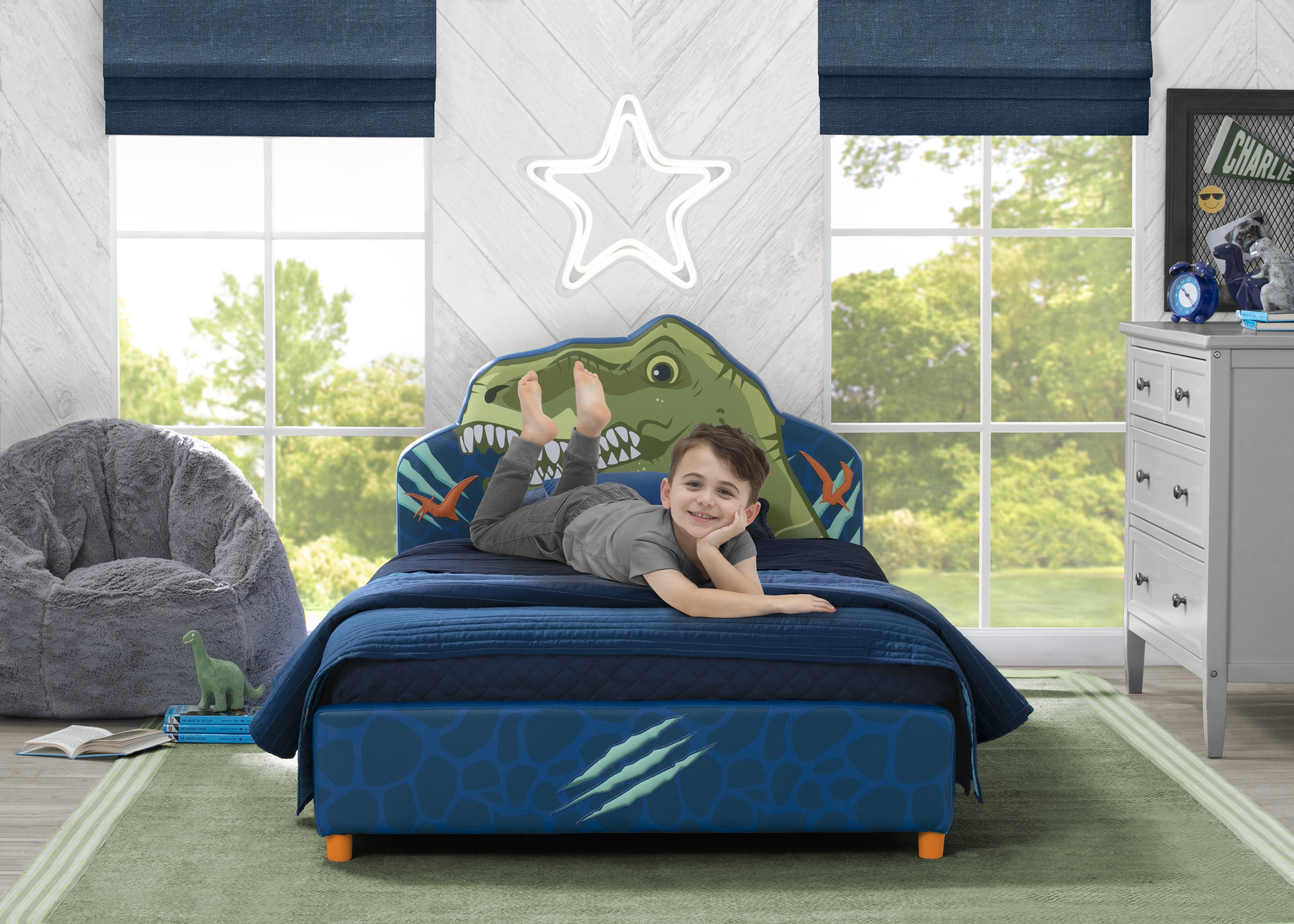 Delta Children Dinosaur Upholstered Twin Bed, Blue photo 3