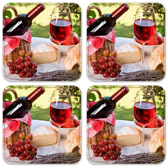 Vinyl Drink Coasters - Set of 4 - Wine & Bread