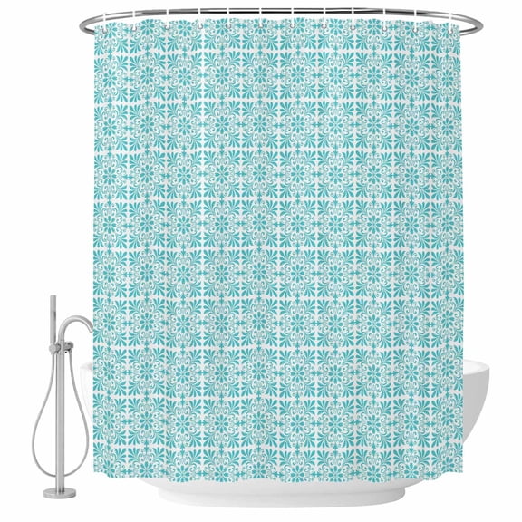 Extra Long Shower Curtain 72x84 Inch, Teal Green Boho Shower Curtain Waterproof Bathroom Decor, Farmhouse Country Flowers Plaid Textured Fabric Bath Curtain Set Accessories with Hooks