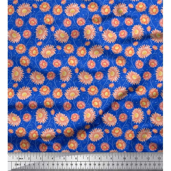 Soimoi Cotton Duck Fabric Leaves & Dahlia Floral Printed Craft Fabric by the Yard 42 Inch Wide