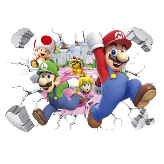 Mario Wall Stickers 3D wall stickers Children wall stickers Cartoon characters wall stickers Cartoon background wall decoration Birthday gift Children bedroom decoration 60*40CM