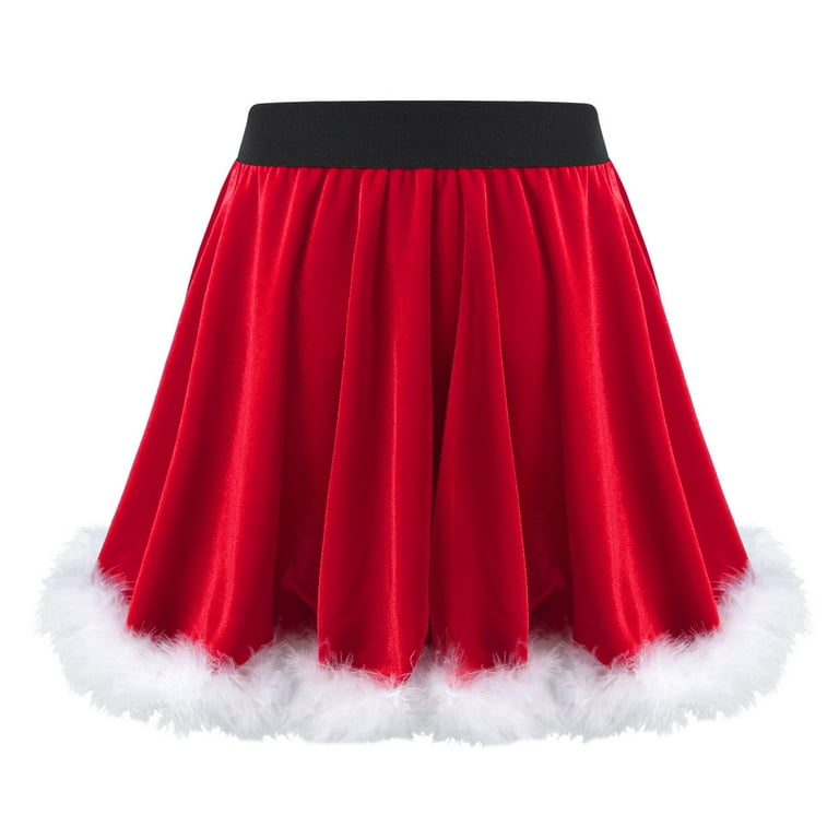 inhzoy Kids Girls Christmas Party Santa Cosplay Costume Skirt A Line Velvet Skirt Red 16 Walmart