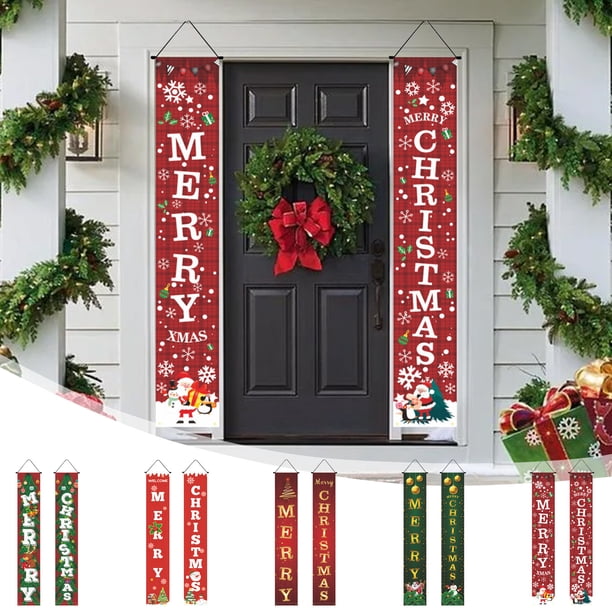 Cortina de Puerta con Coplas Navideñas, Decoración Personalizada para Fiestas | Juego de 2 | Poliéster Rojo | 30 X 180 Cm | Tela de Fondo Festiva