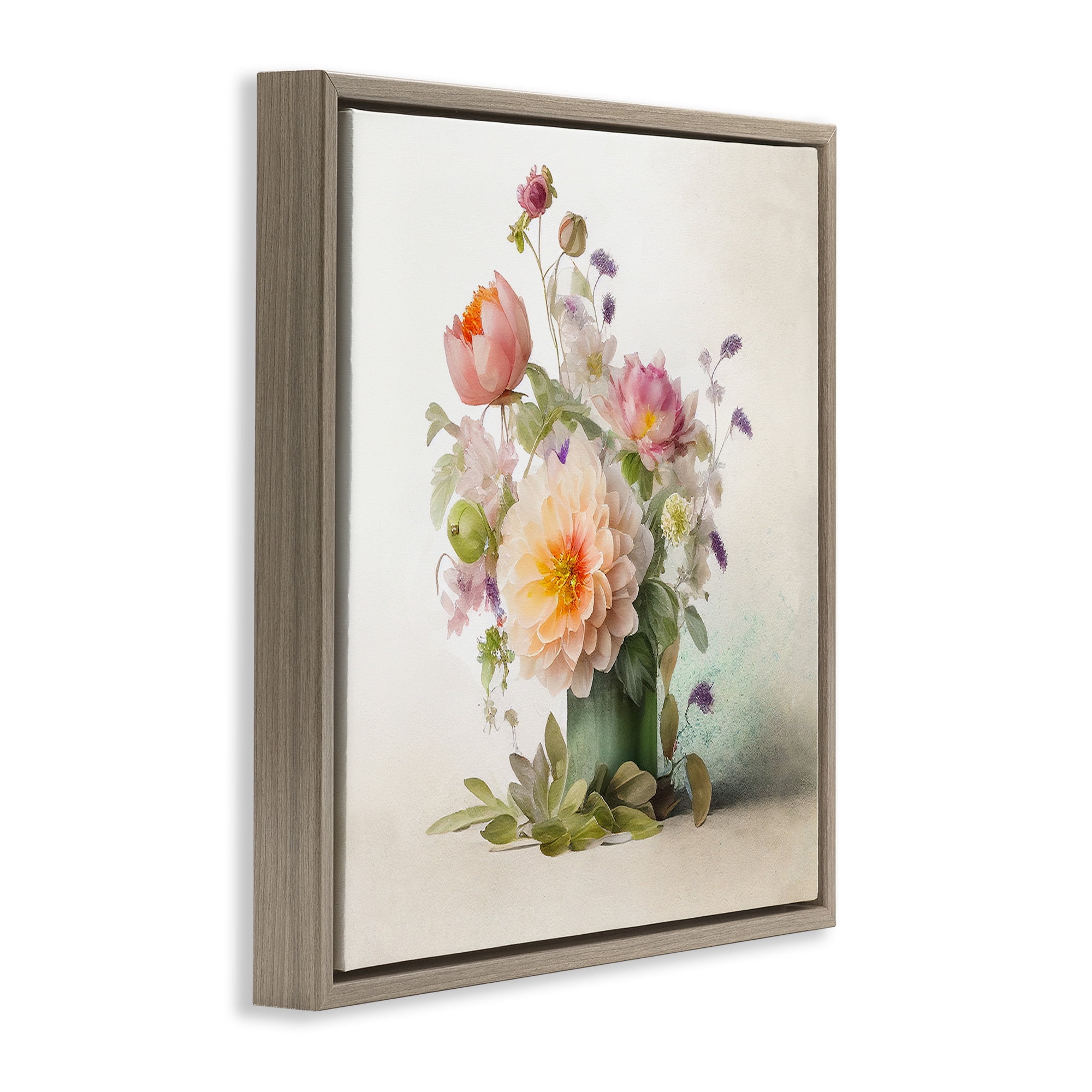 Stupell Industries Spring Floral Bouquet Botanical & Floral Painting Brown Floater Framed Canvas Art Print Wall Art, 18 x 18