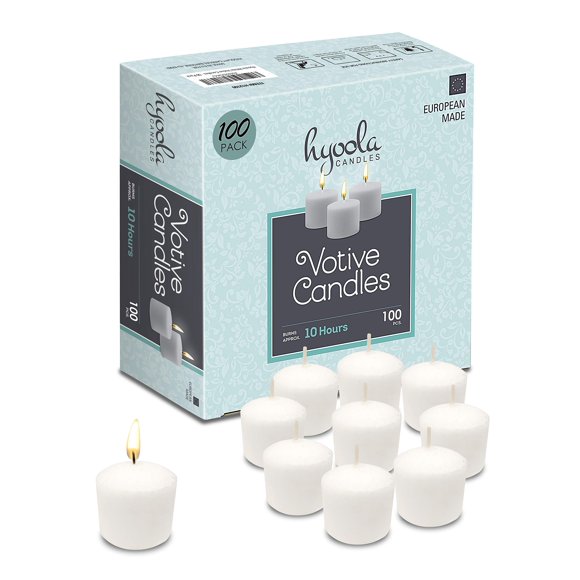Hyoola Votive Candles - 10 Hour Burn Time - Unscented Candles Votives Bulk - Pack of 100 White Candles - European Made