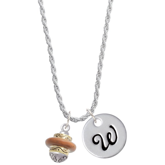 Delight Jewelry Goldtone Tan Center Spinner Silvertone Script Initial Disc - W - Charm Necklace, 20"+3"