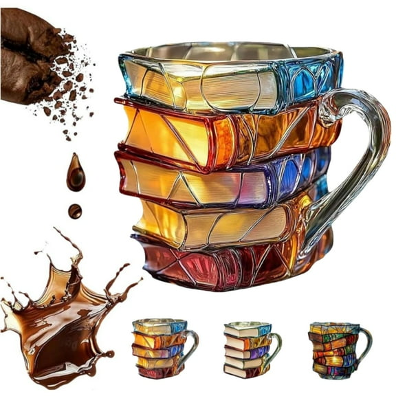 Chapter Book Mug, Chapter Book Mug 3d Coffee Cup, 3d Book Mugsfor Book Lovers, Painted Book Mug Stained Glass, Unique Colored Hand Painted Coffee Cup, Comfortable Grip, Large Capacity