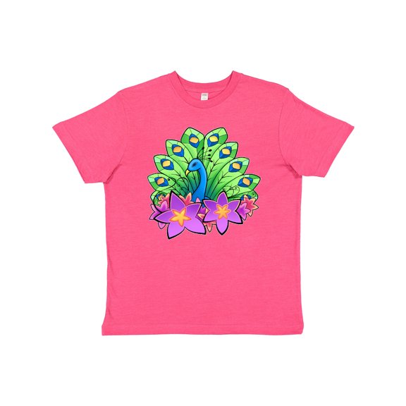 Inktastic Peacock and Flowers Youth T-Shirt