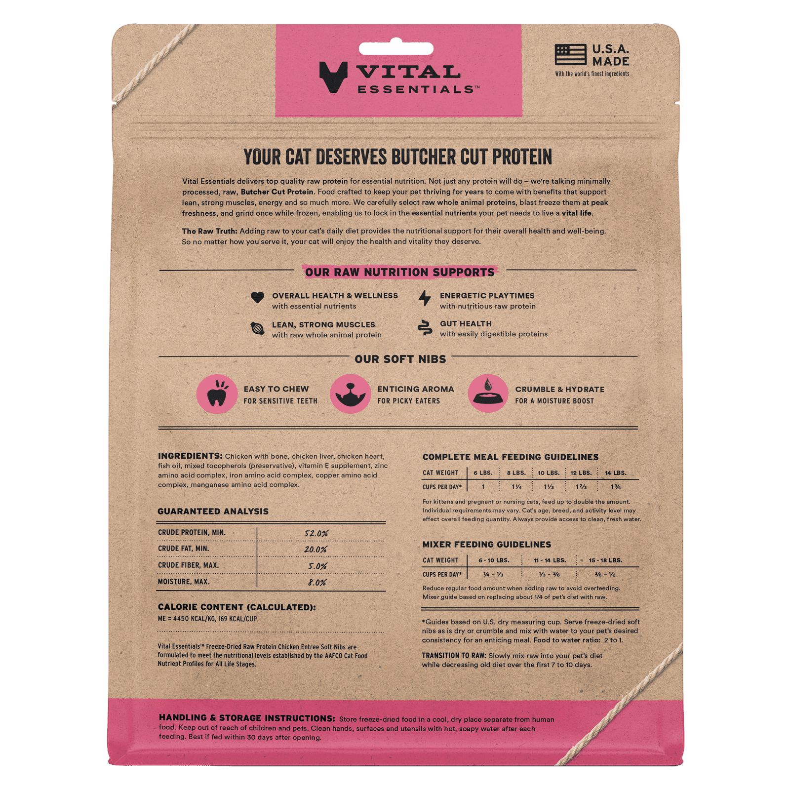 Vital Essentials Freeze Dried Cat Food, Raw Chicken Soft Nibs | Complete Meal or Topper | 99% Chicken, Organs & Bone | Limited Ingredient, High Protein, Grain Free Dry Cat Food | 12 oz bag
