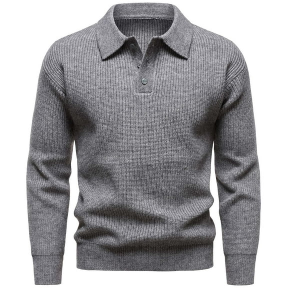 ZCFZJW Men's Knit Long Sleeve Sweaters Lapel Collared Athletic Sweater Tops Casual Quarter Button up Dress Pullover Fashion Golf Sweaters Gray XL