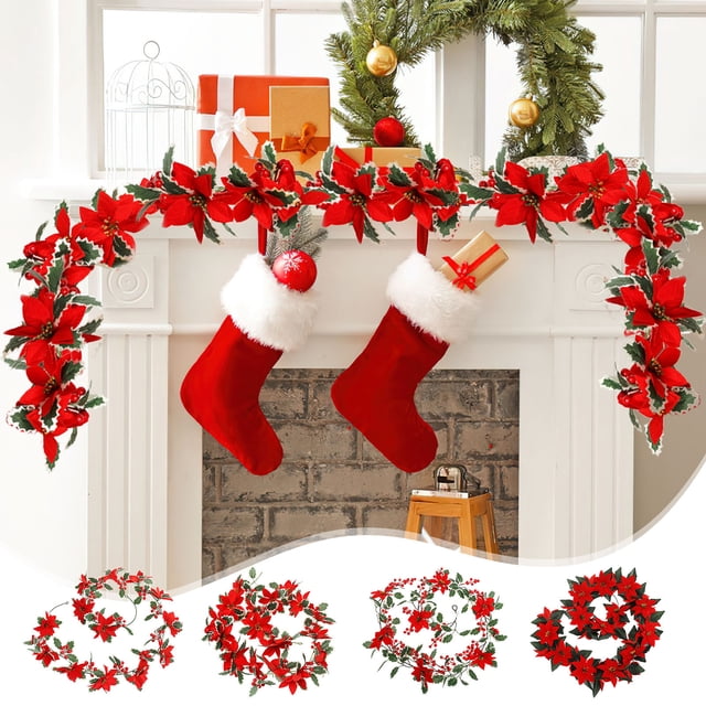 Fiudx Guirnalda Navideña de Ratán, Hojas Artificiales de Pvc Multicolor, Decoración Festiva para Puertas y Ventanas, Decoración Duradera para Interiores y Exteriores, 2 M de Largo, Ideal para Fiestas