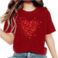 thumbnail image 2 of Womens Short Sleeve Tops Dgankt Women's Valentine's Day Short Sleeve Round Neck T-Shirt Letter Printed Solid Color Top, 2 of 6